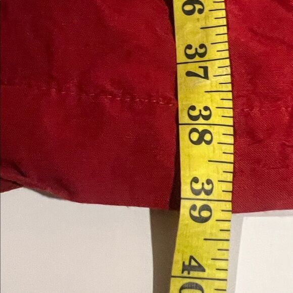 This is a Zara Red Linen Long Duster Coat with Pockets burnt orange oversized - Picture 8 of 9